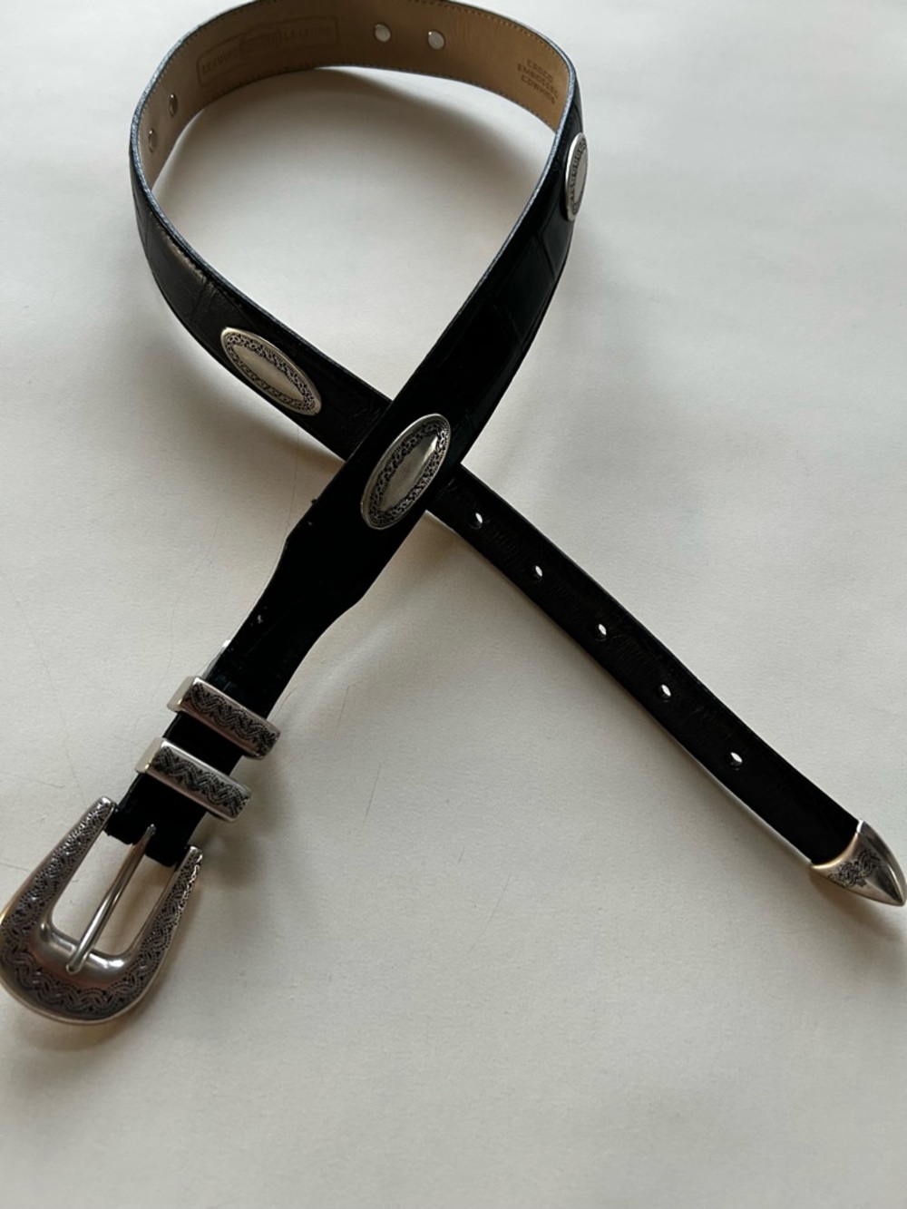 Fossil Black Leather Belt with Decorative Silver Conchos size M